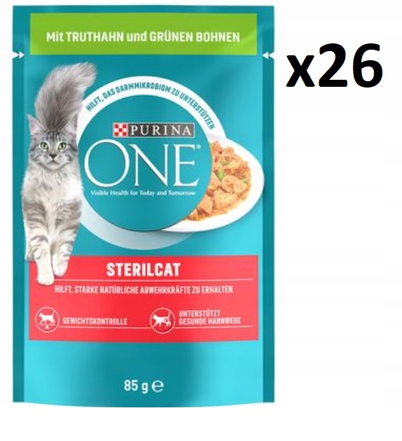 Purina One Sterilcat mokré krmivo pro kočky krůta pro kočky s krůtím masem a zelenými fazolkami 26x85g