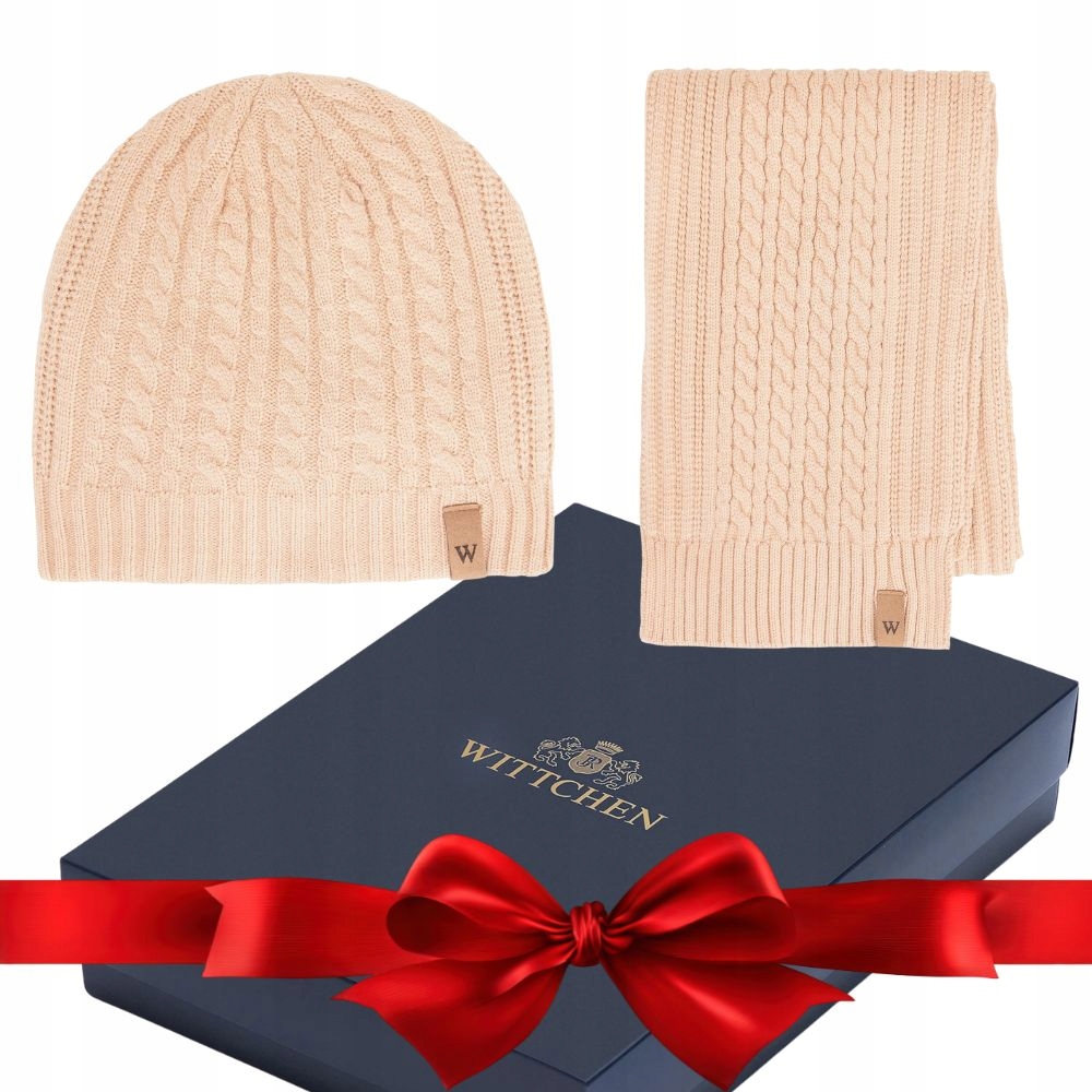 Unisex zimní komplet čepice a šála Wittchen 101-SF-007-9 měkká béžová