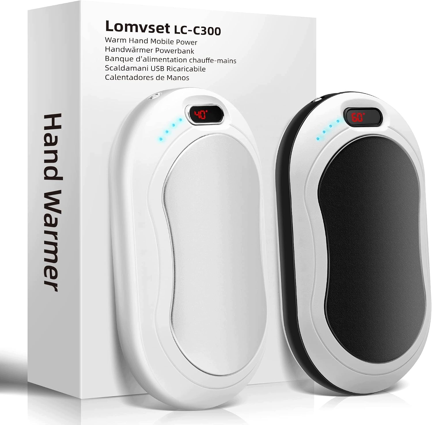 Lomvset Ogrzewacze do Rąk 2 szt. 10000mAh Powerbank 40-60°C Usb