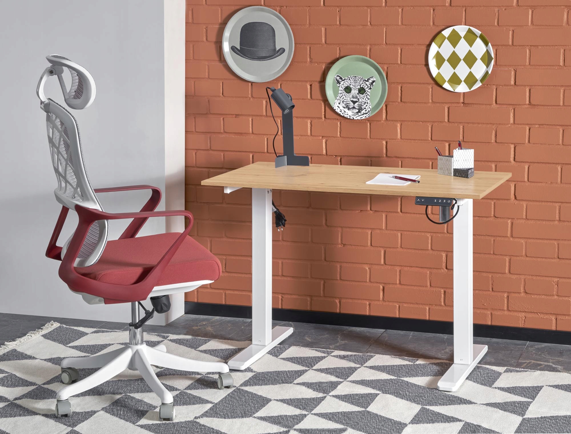 Biurko Z Regulacją Wysokości B53 Dąb Artisan Białe Ergonomiczne