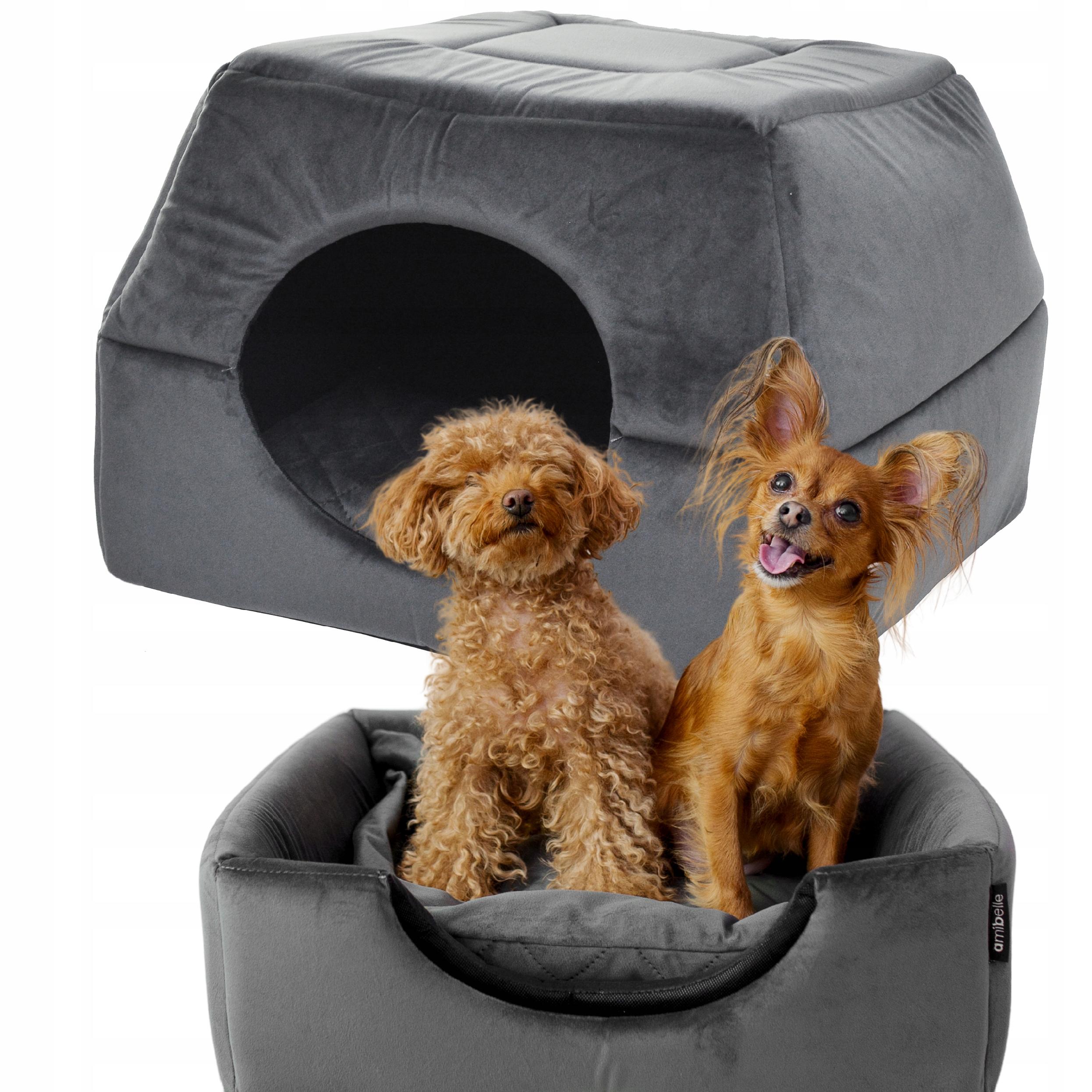 Pelíšek pro psa kočku Budka 2v1 Domeček 48x48 cm Potah Protiskluzové