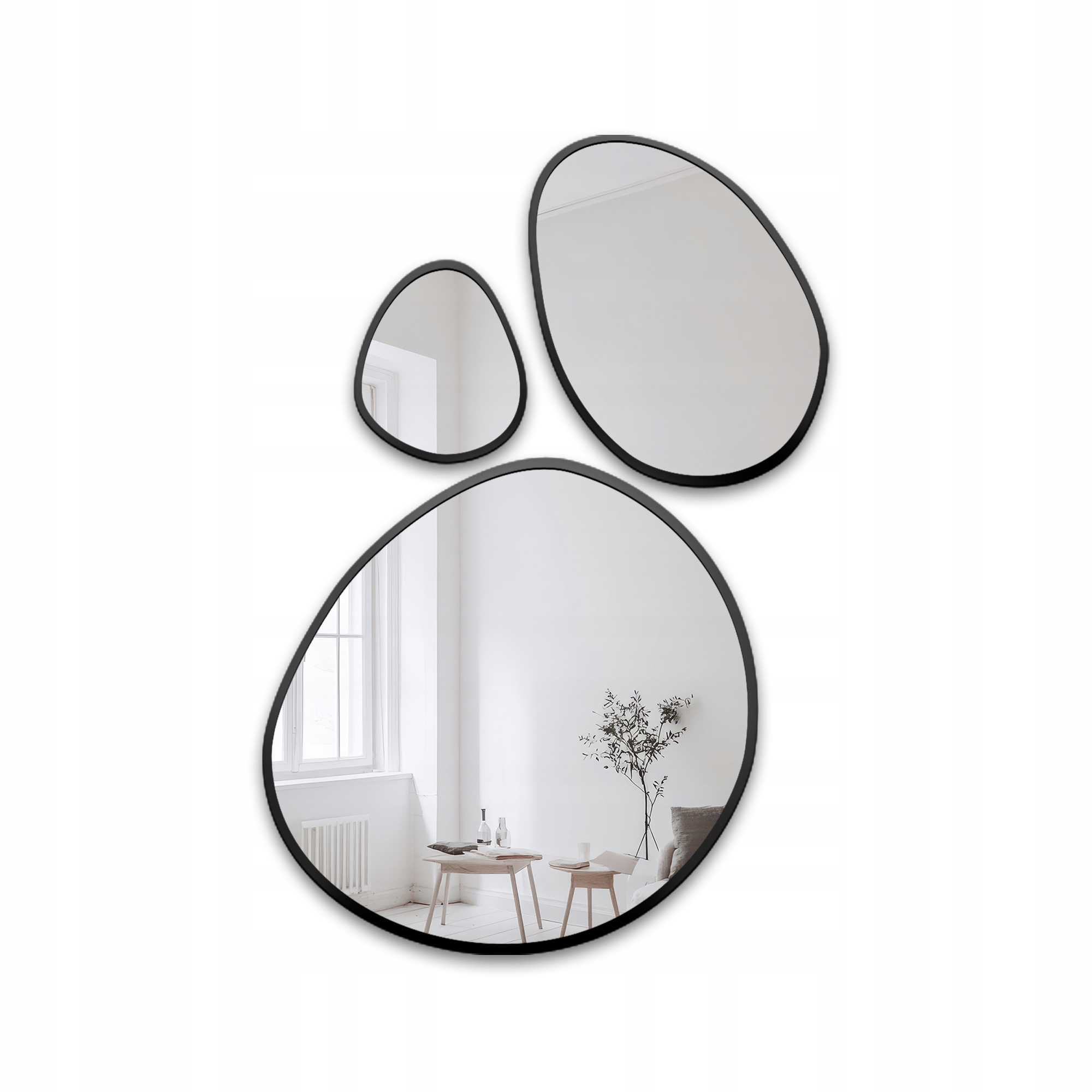 Sada tří organických zrcadel Opalit v černém rámu 100X149