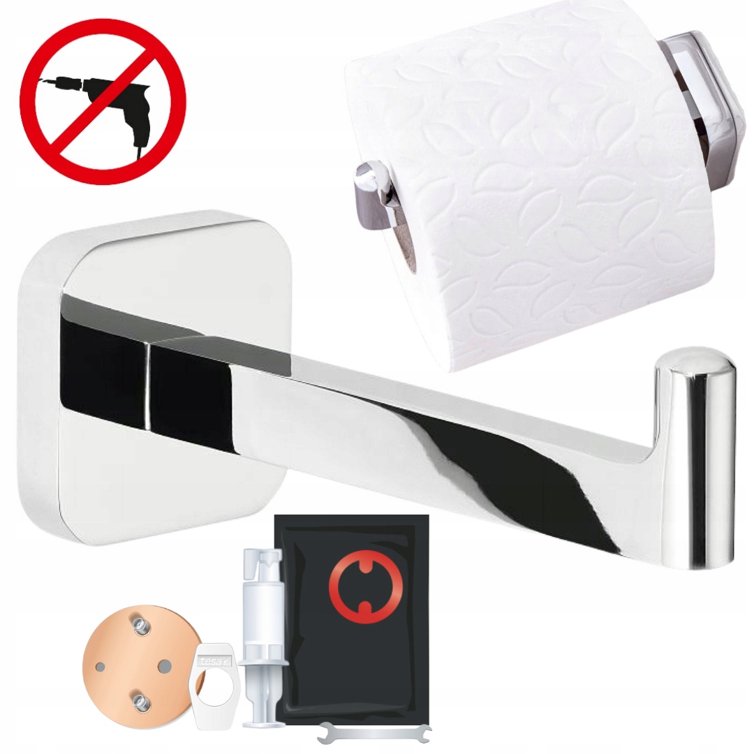 TESA ELEGAANT UCHWYT NA PAPIER TOALETOWY BEZ WIERCENIA SREBRNY CHROM 6KG