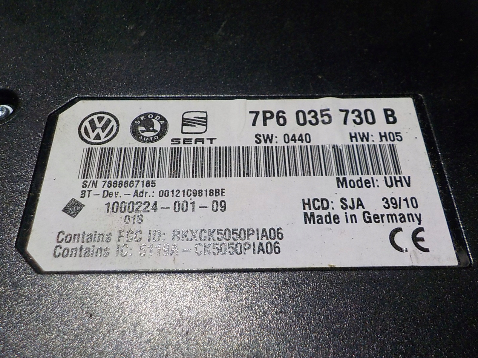 SEAT IBIZA IV upravljačka BLUETOOTH 7P6035730B UHV