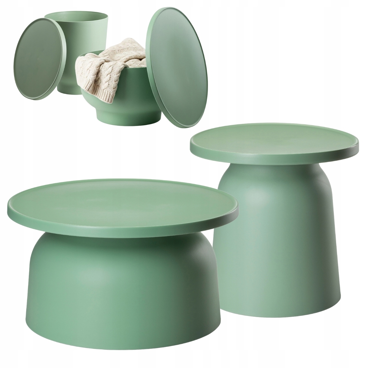 Kávový stolek Otto set zelený, sada 2 ks, lavice do obývacího pokoje, zahrady Loft