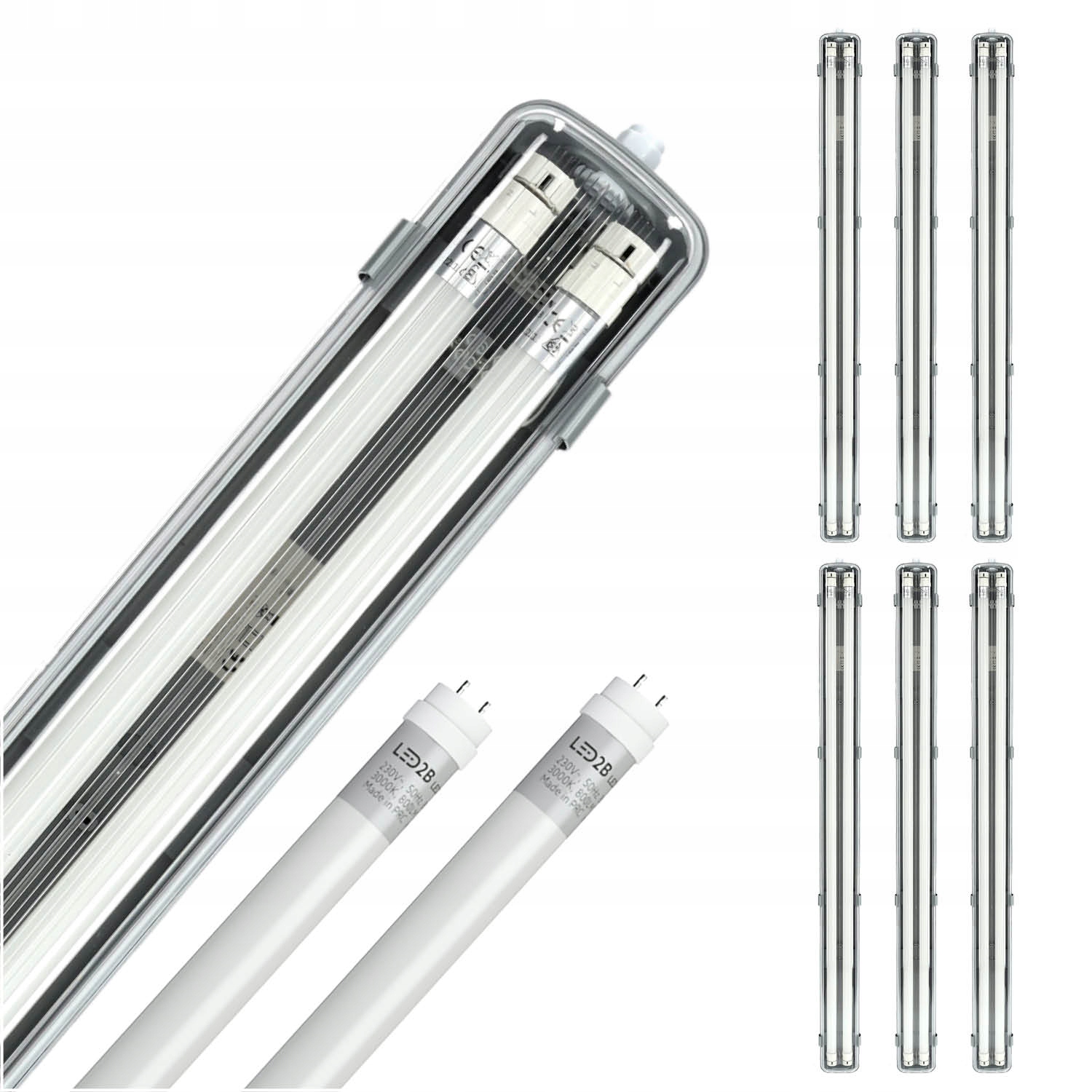 Sada 6x hermetické svietidlo Aqua M 2x120 12x Led T8 18W neutrálne