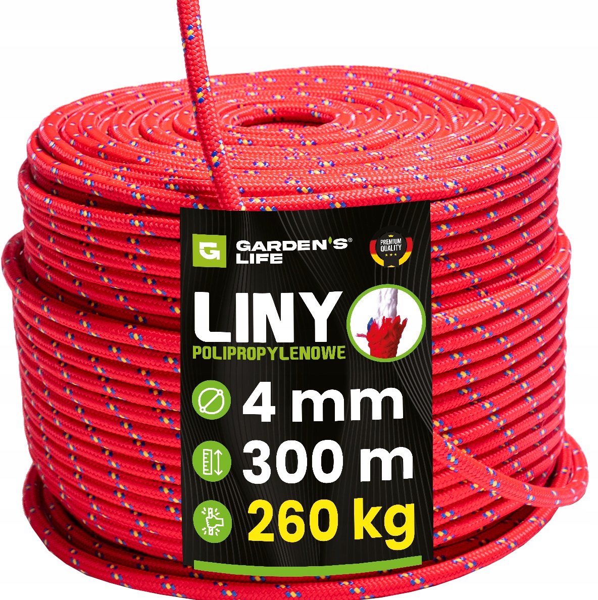 Polypropylenové lano 4 mm-300 m, 260 kg, Pevná šňůra Premium Zahradní