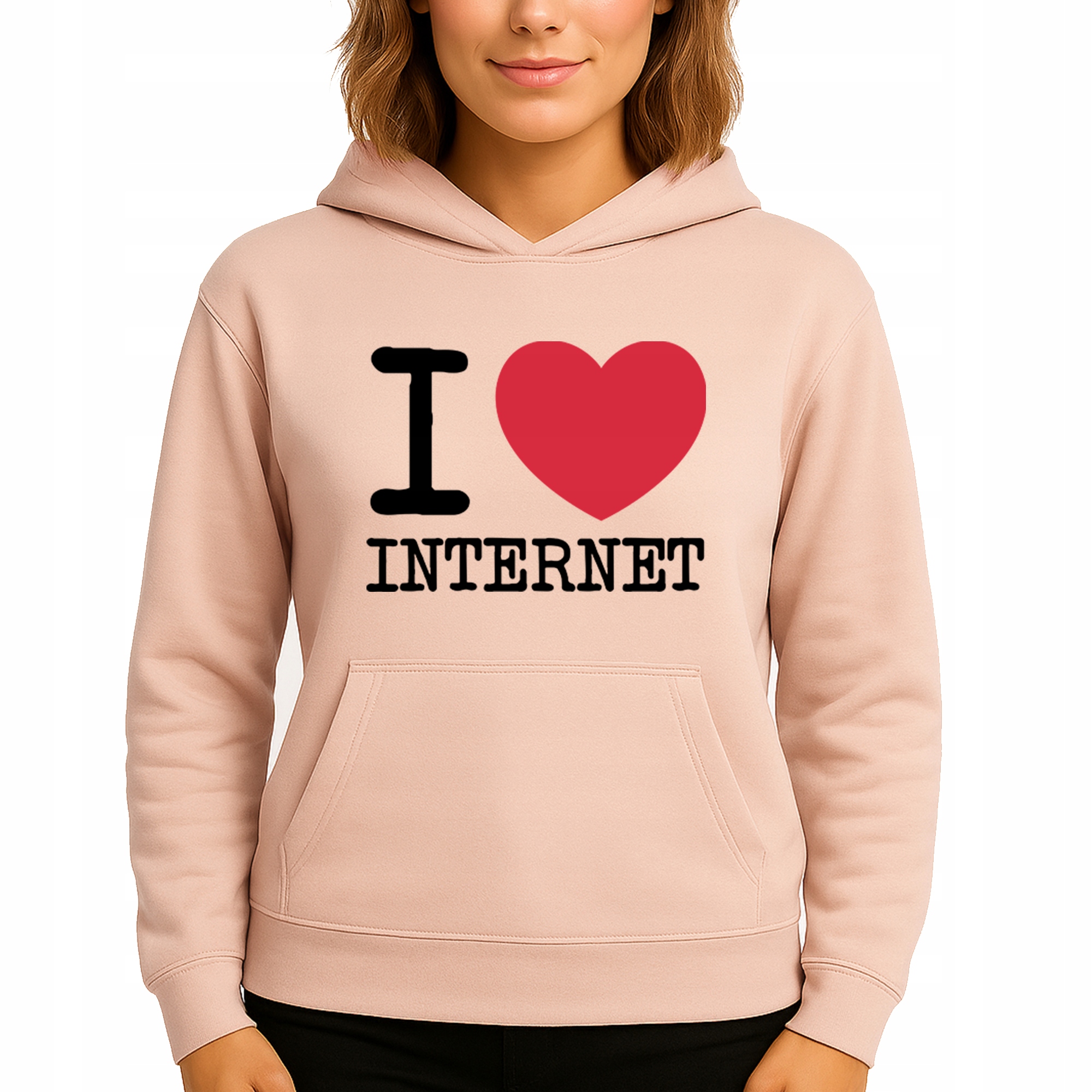 Mikina S Kapucí Broskvová Hoodie I Love Internet M