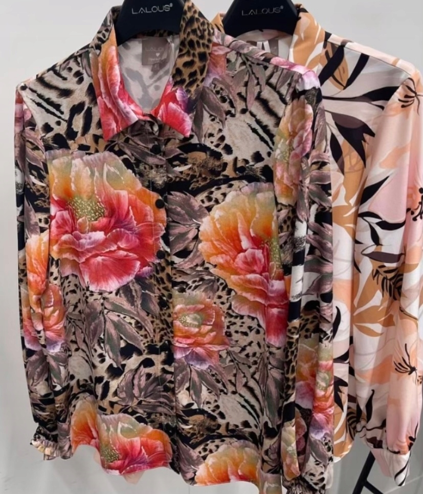 Béžová košile s květinami Panterka 0944 Lalous velikost S