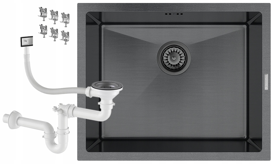 Závesný Oceľový Drez 1 Komora Čierna Do Kuchyne Kovová BARI54