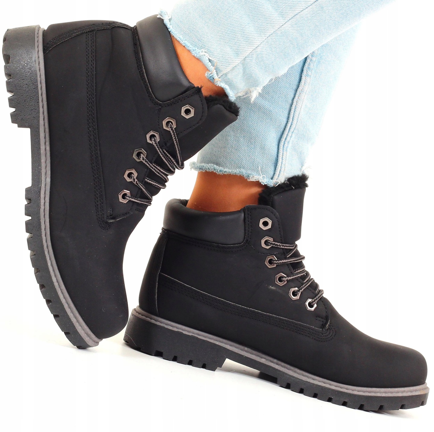 BUTY ZIMOWE DAMSKIE OCIEPLANE TRAPERY BOTKI TIMBERKI Wysokość obcasa/platformy 2 cm