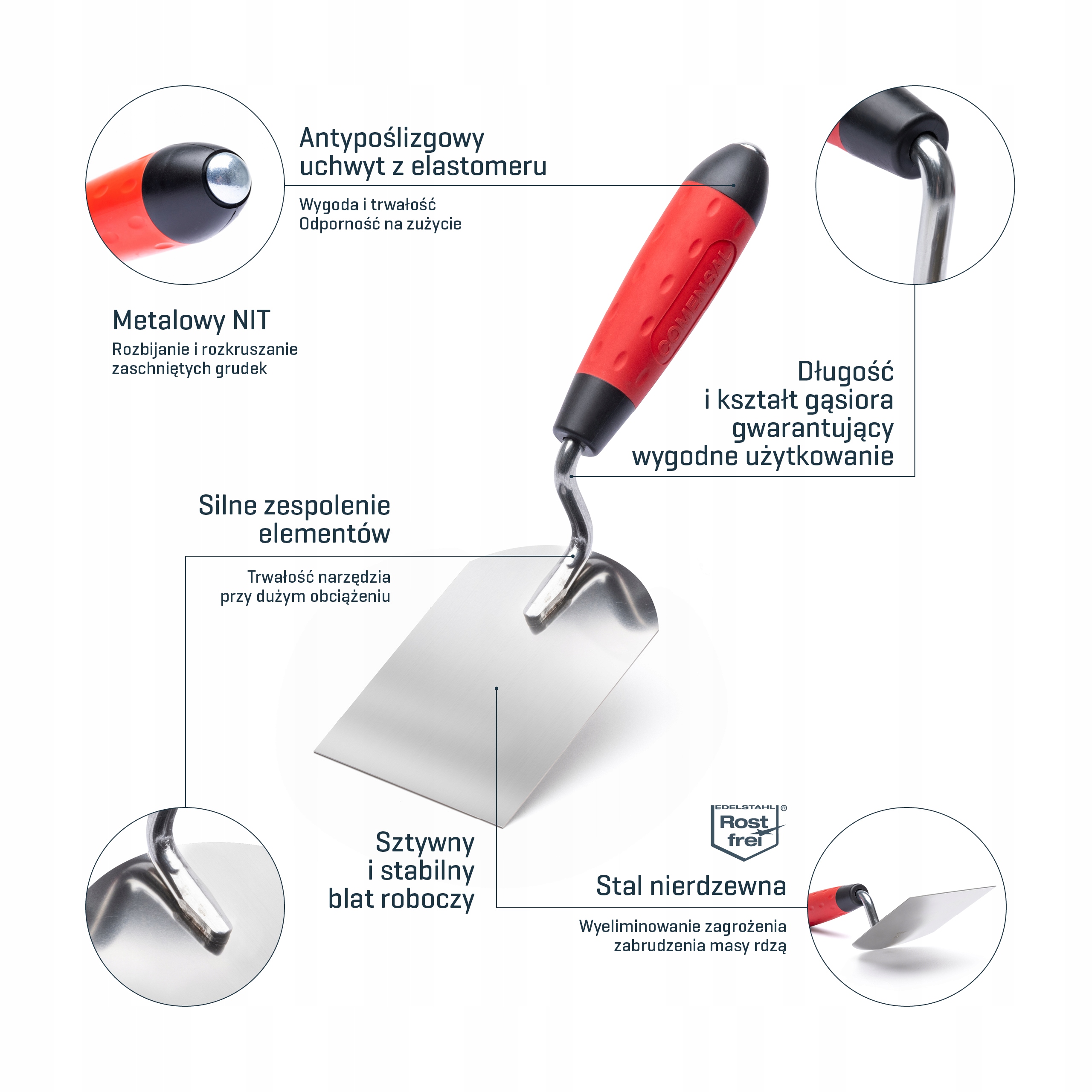 COMENSAL Kielnia sztukatorska nierdzewna NIT 80mm Typ kielnia