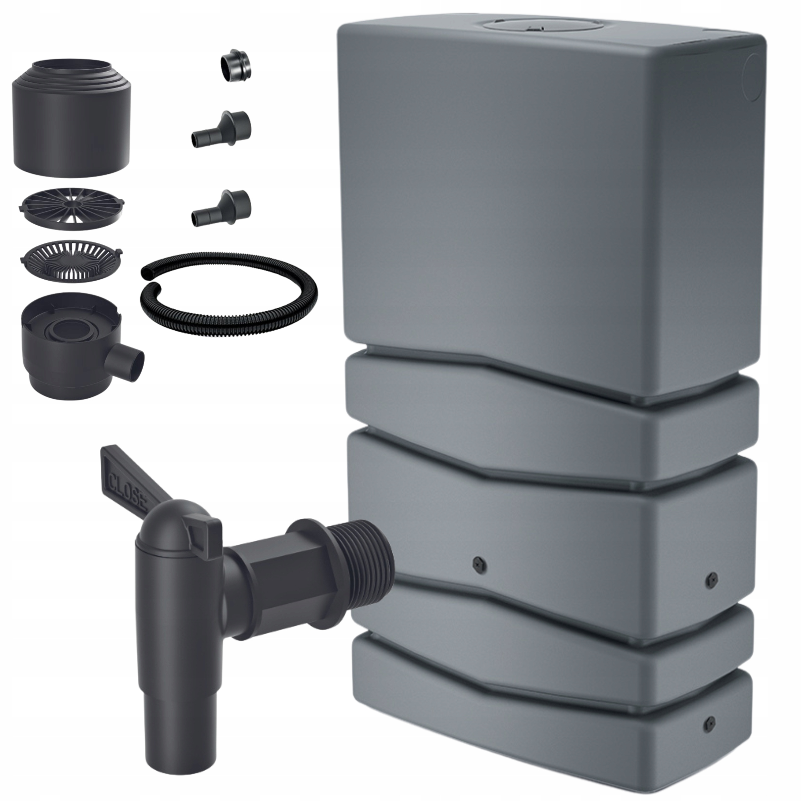 Zbiornik na wodę deszczową TOWER 350l beczka KOMPLET SZARY