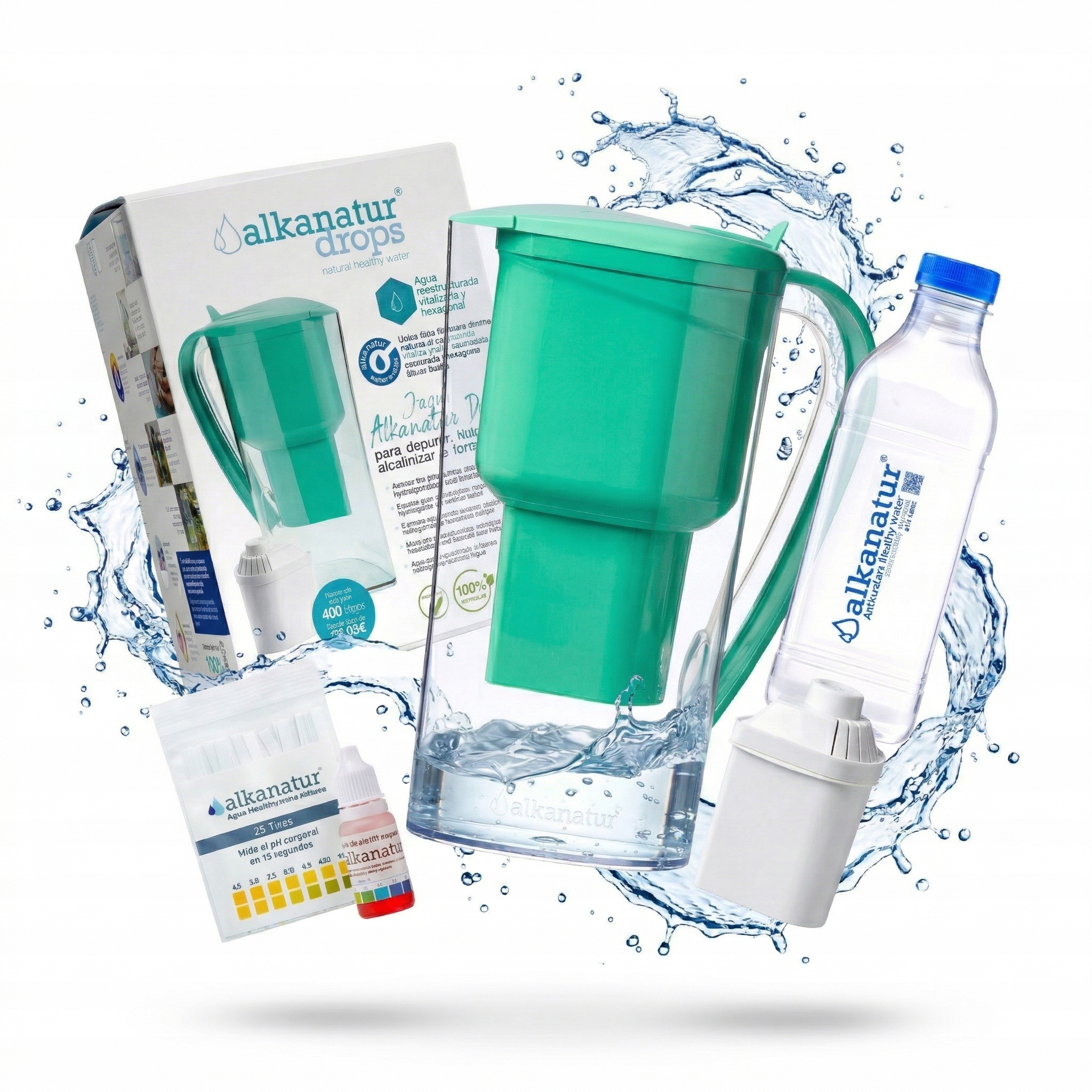 Alkanatur Drops Filtračná kanvica Alkalická 1,4L Zelená pH 9,5
