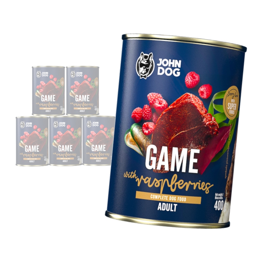 John Dog Adult Zvěřina s malinami 6 x 400 g Plechovka