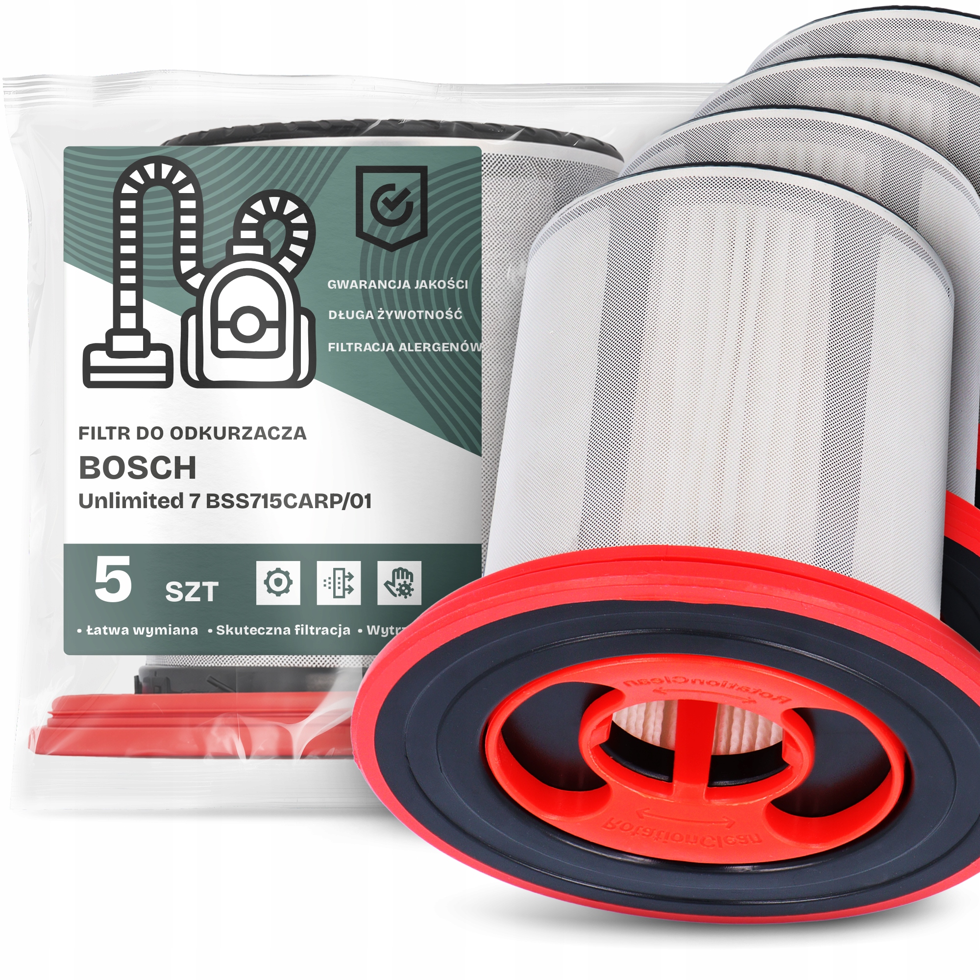5x Vzduchový Filtr pro Vysavač Bosch Unlimited 7 BSS715CARP/01 Hepa Em-w