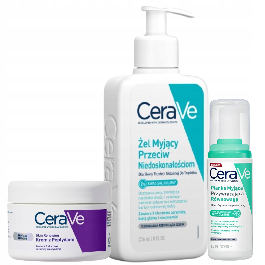 CeraVe Żel myjący na niedoskonałości, Skin Renewing krem do twarzy
