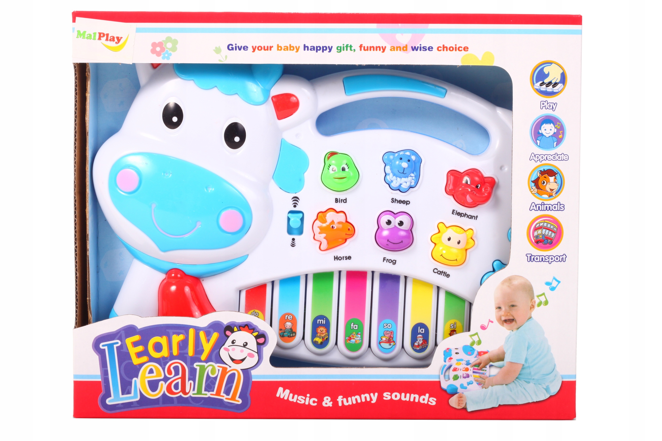 ORGANKI PIANINKO ZWIERZĄTKA KRÓWKA DLA DZIECI EDUKACYJNE INTERAKTYWNE Kolor dominujący biel