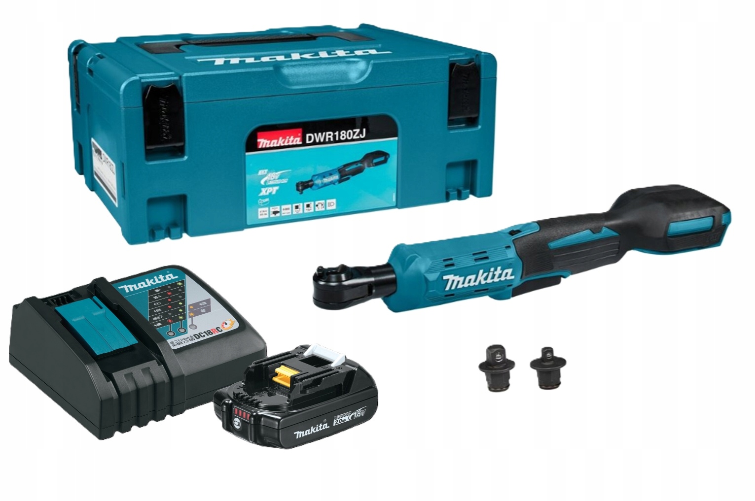 Makita DWR180RA Grzechotka Klucz kątowy 1/4 3/8 Lxt 18V 47Nm Zestaw 1x2Ah