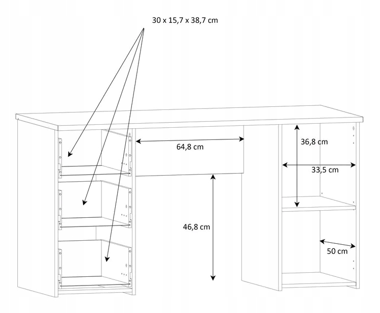 Biurko z szufladami NET106 MT311 Biały, meble FORTE Szerokość mebla 65 cm