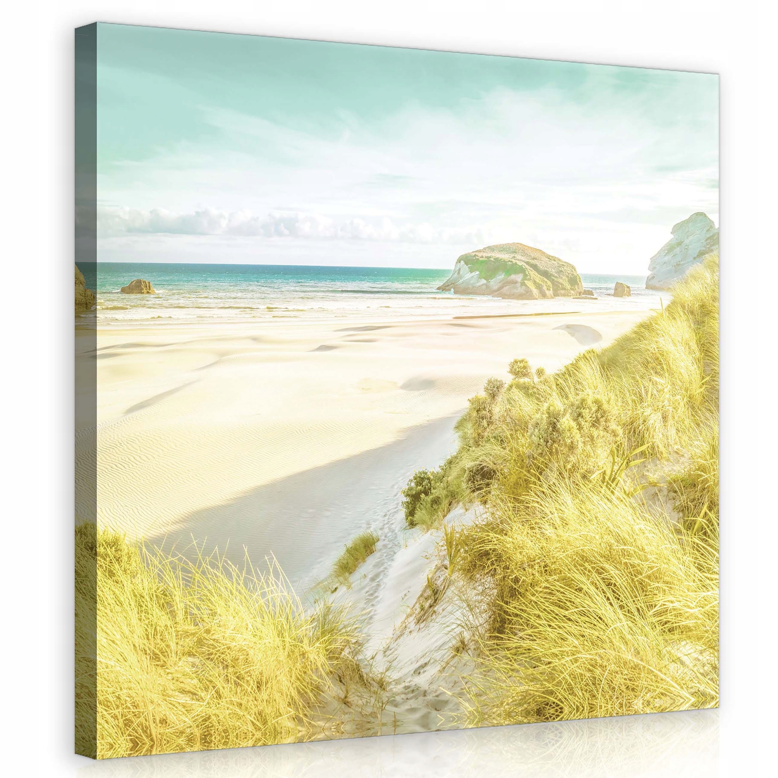 Obraz 80x80 Pláž moře duny skály pustý klid světlo pastely příroda