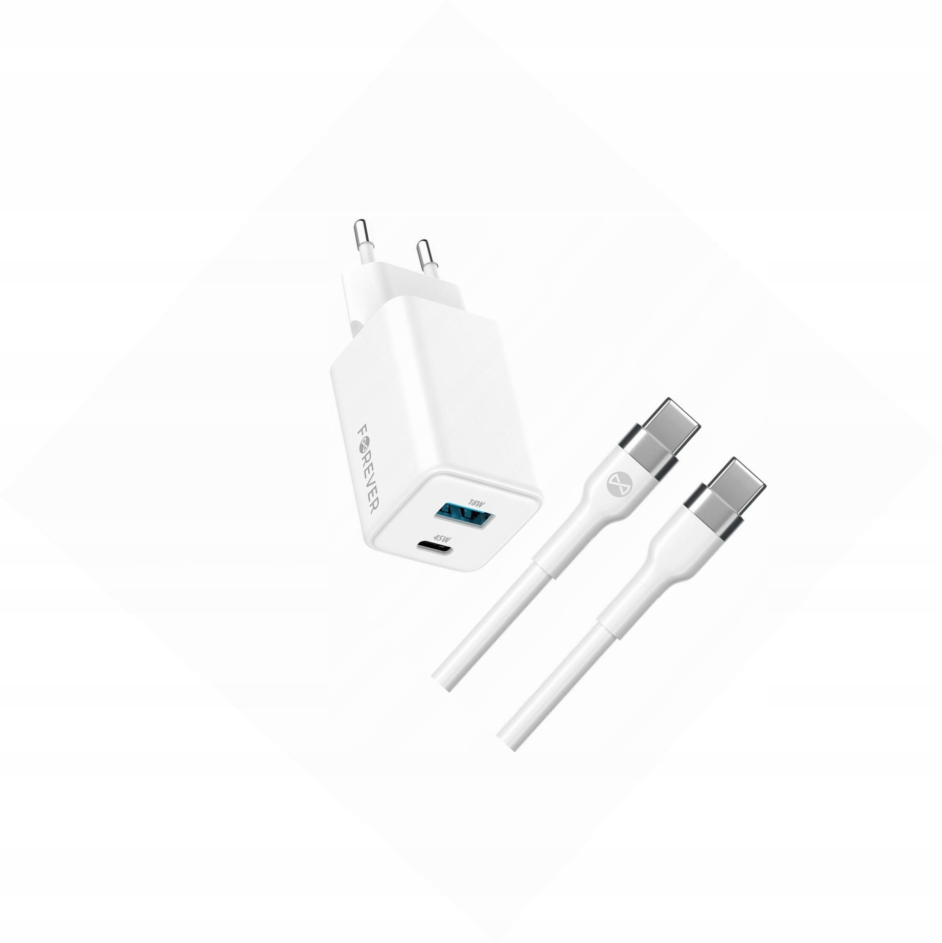Szybka ładowarka GaN 45W 2 wejścia Usb i Usb-c z kablem do Doogee S88 Pro