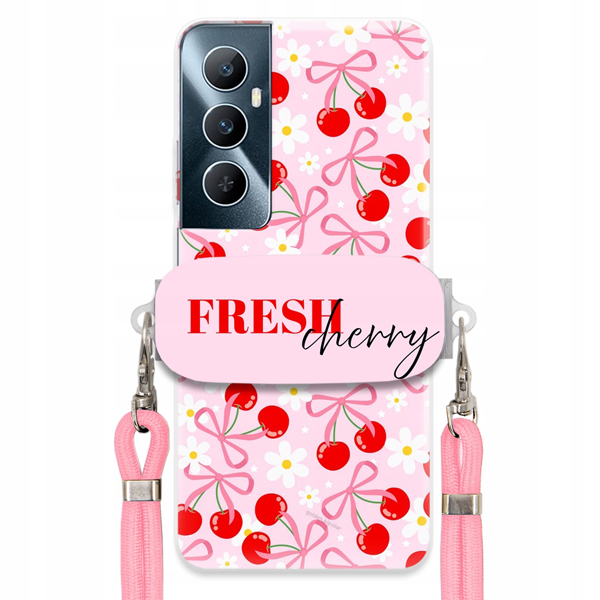 Puzdro pre Realme C65 4G držiak na šnúrku Ružový Fresh Cherry Kokardy