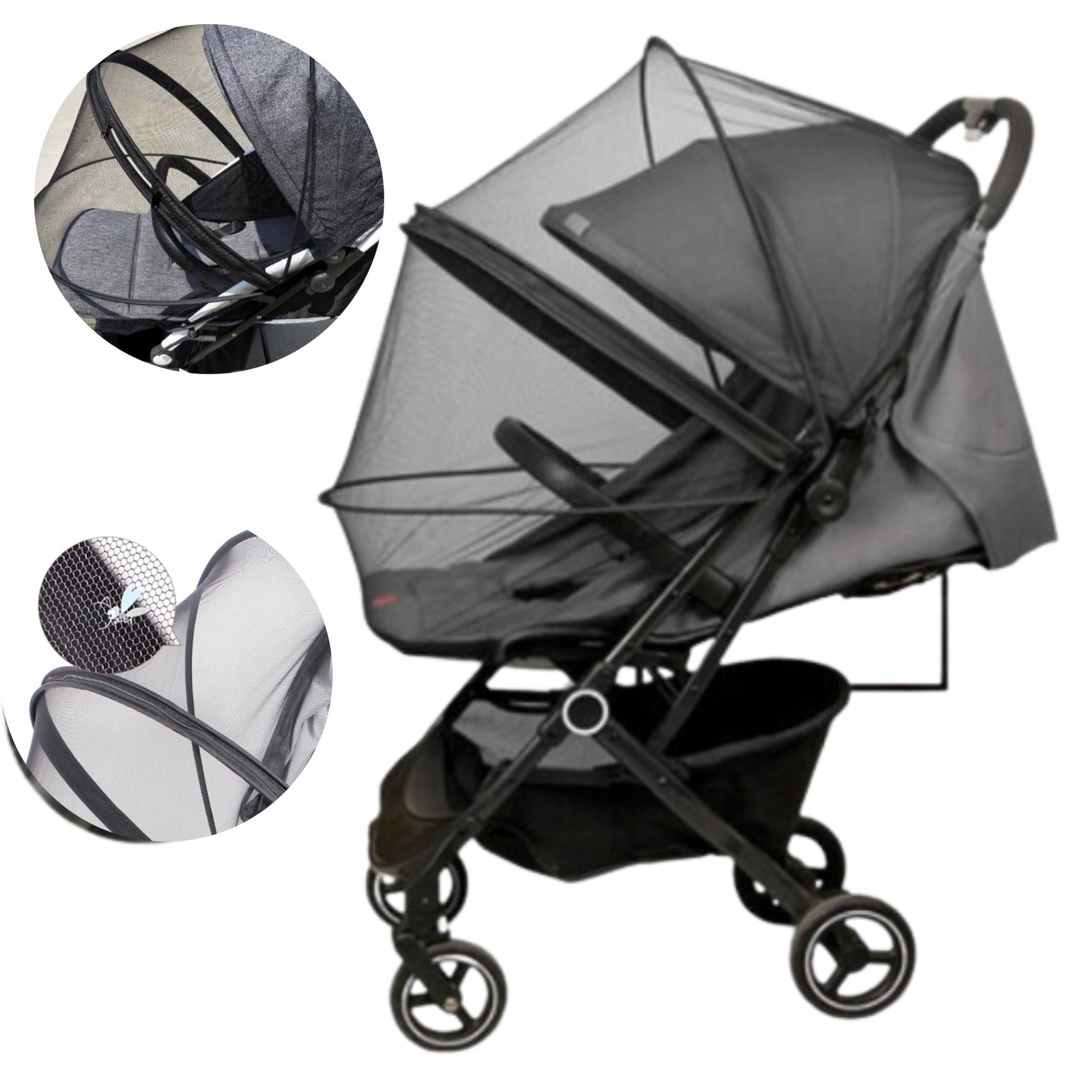 MOSKITIERA SIATKA DO WÓZKA Z GONDOLĄ 3W1 Z ZAMKIEM