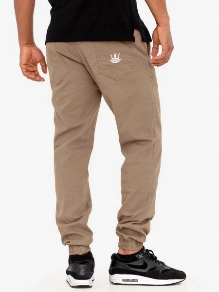 Spodnie męskie Materiałowe Jogger Jigga Wear Crown sand beżowe 5XL
