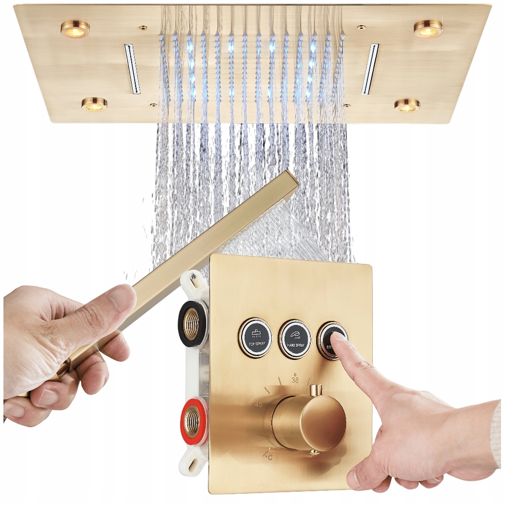 Podomietková sprcha do kúpeľne s Termostatom Zlatý kartáčovaný vodopád