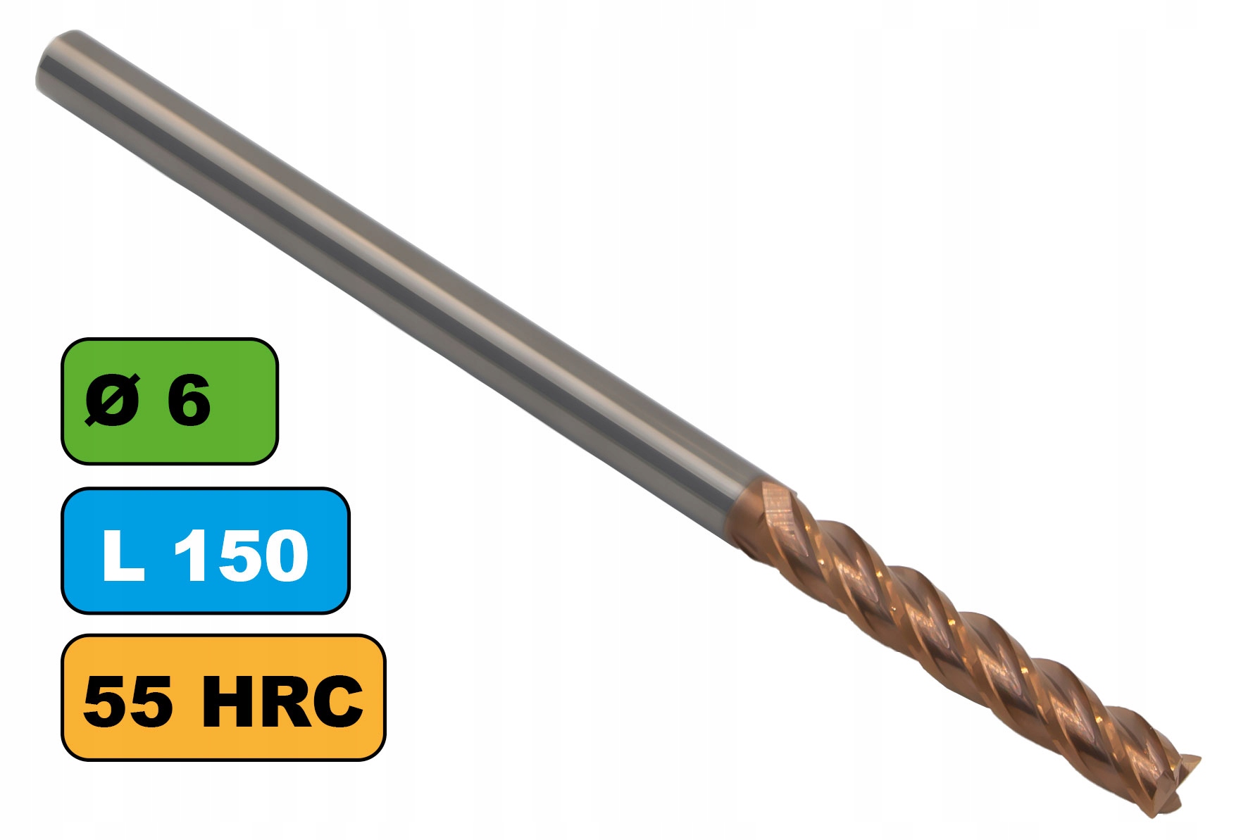 Frez węglikowy Vhm Fi6mm Długi 150 55HRC TiSiN