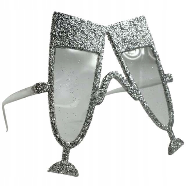 OKULARY party srebrne KIELISZKI SZAMPANA nowy rok
