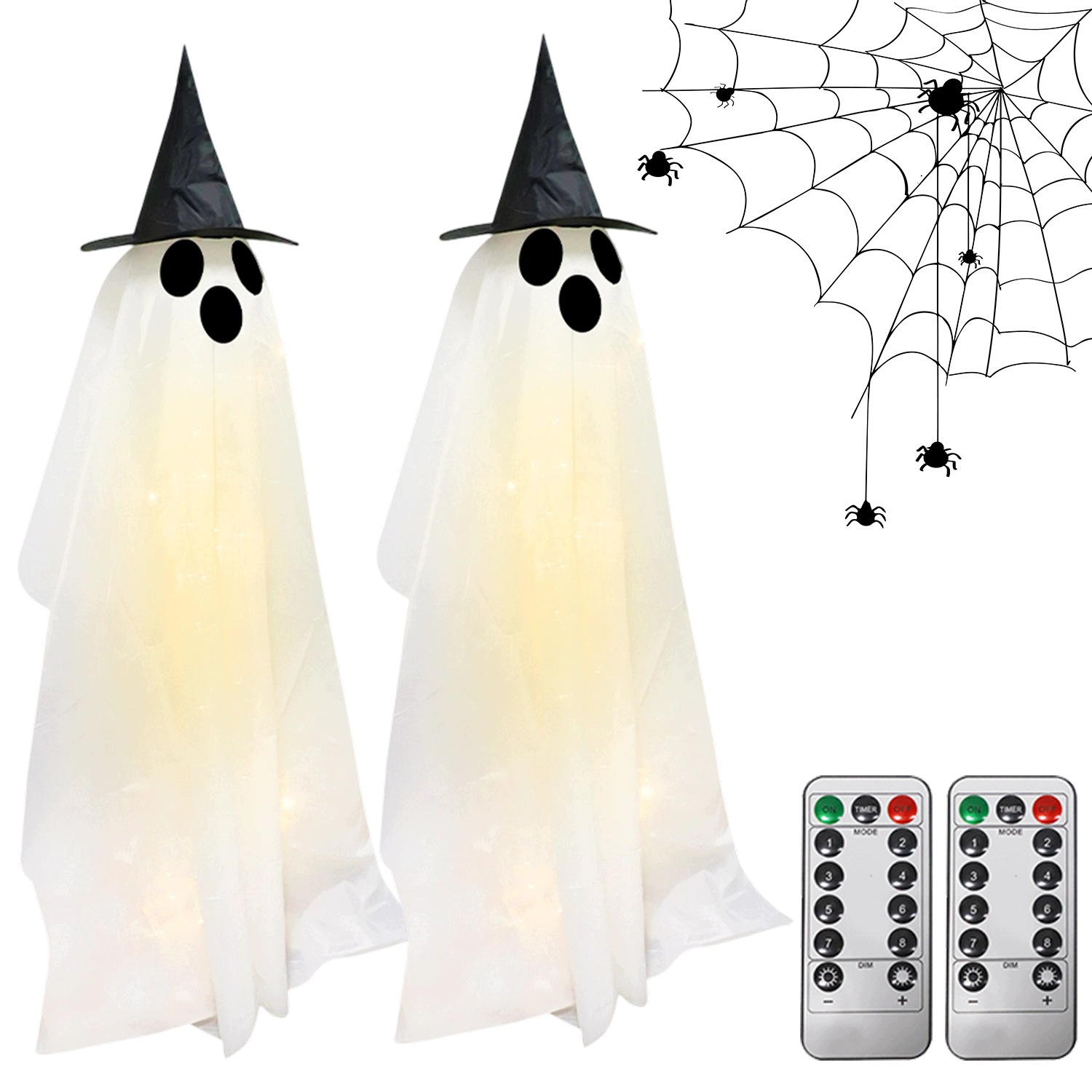 Duchové na Halloween 2ks s dálkovým ovládáním Bílé teplé světlo Led Dekorace Dům