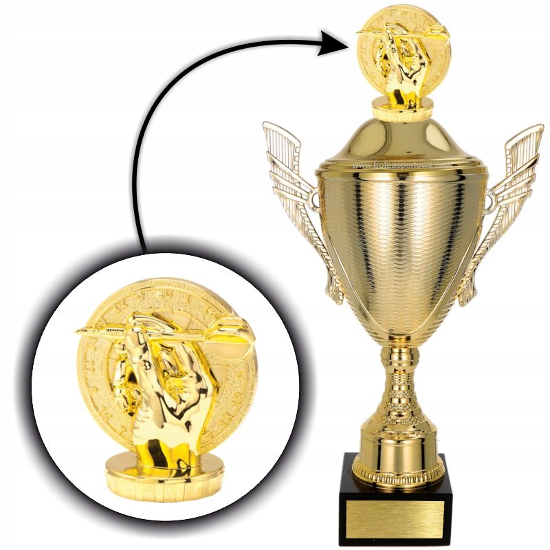 Krásný pohár s figurkou Dart 43 cm gravírování Bonus