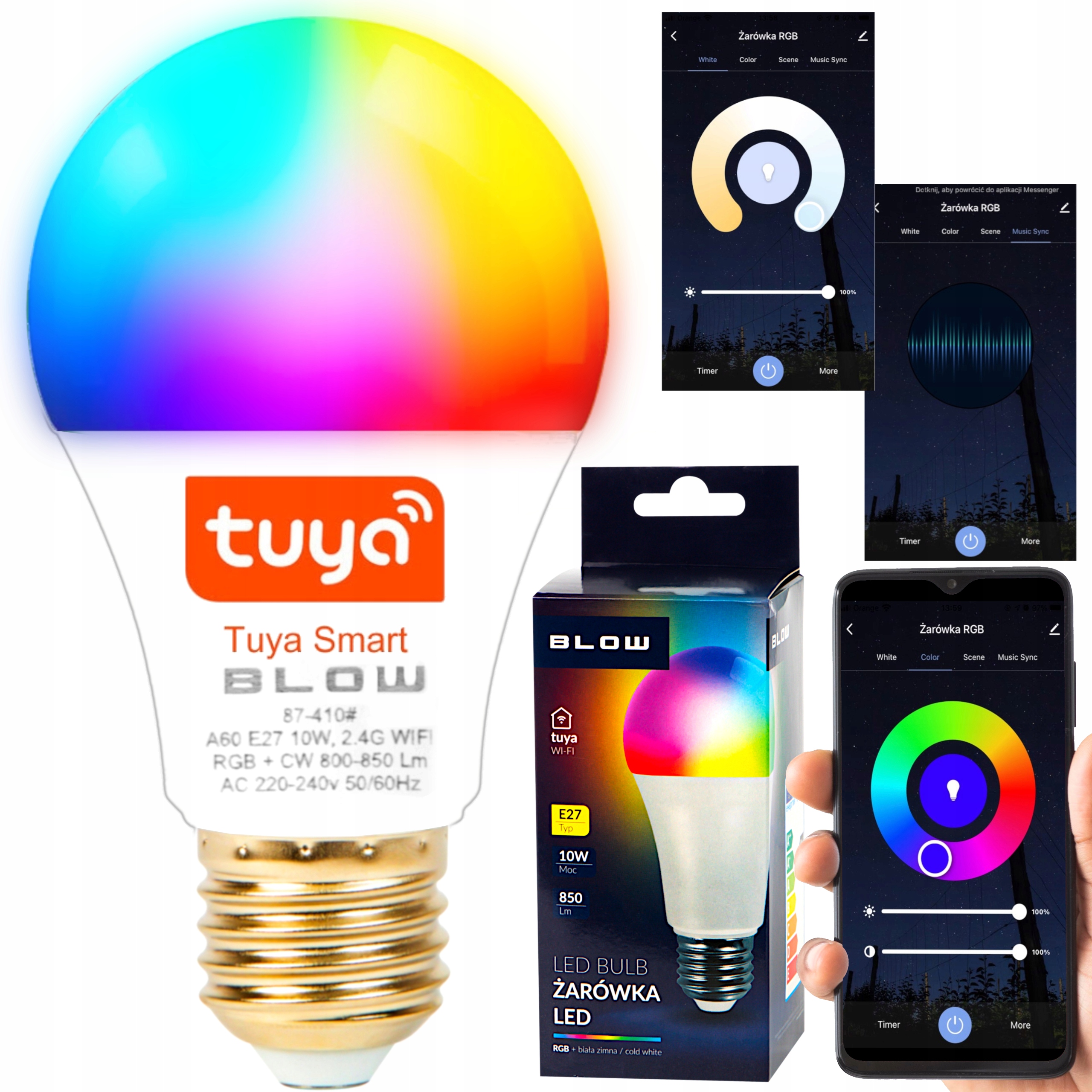 

Żarówka Led E27 Tuya Wifi Rgb Smart Kolorowa 10W
