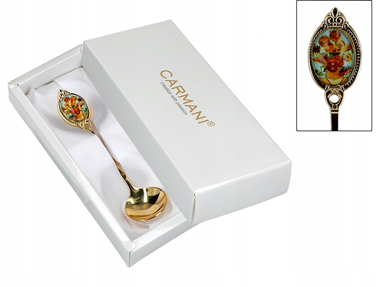 Łyżeczka do cukru na stół piękna stylowa V. van Gogh Słoneczniki Carmani Stan opakowania oryginalne