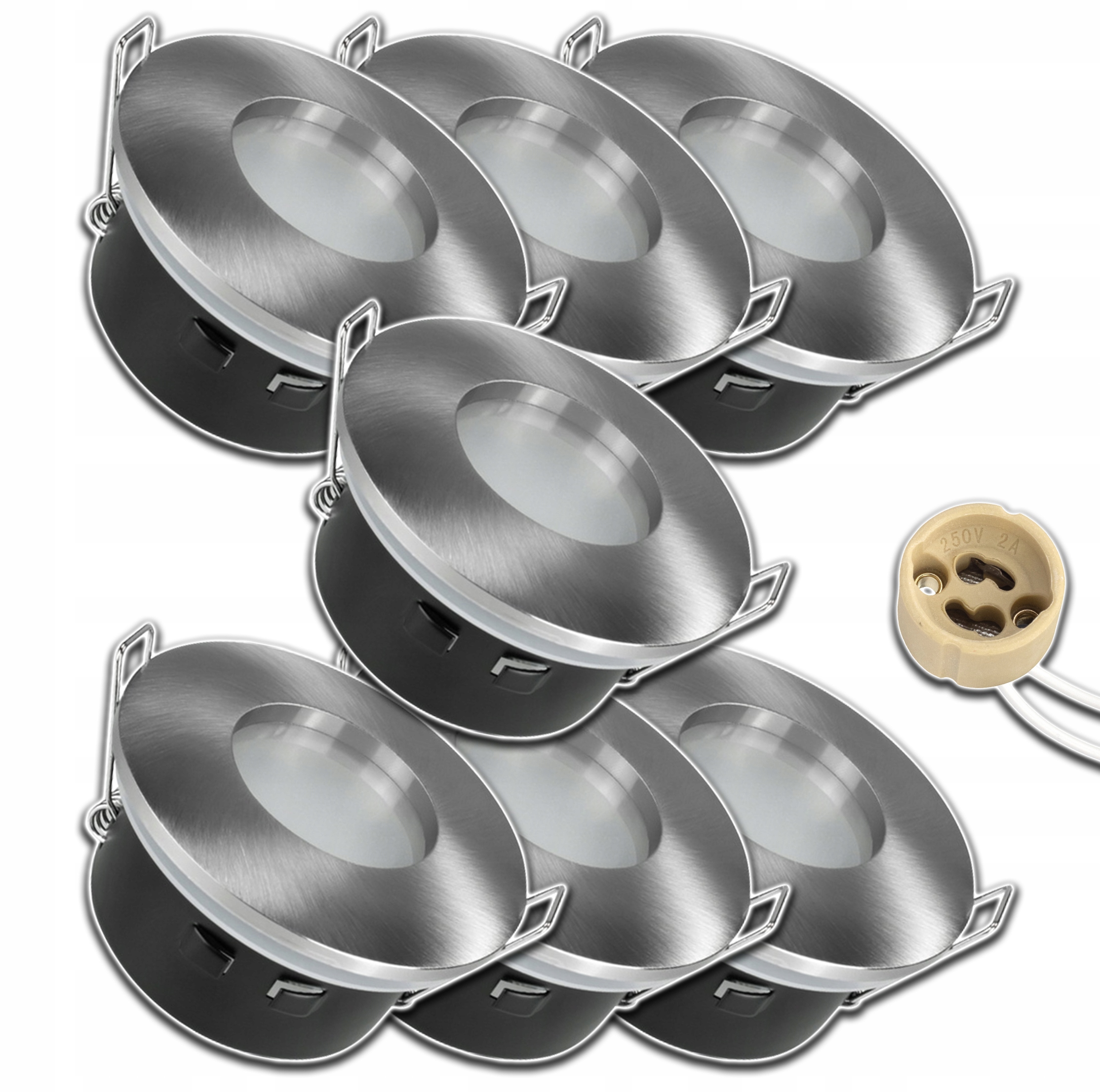 7xHERMETICKÉ Svítidlo Halogen Kulaté Vodotěsné Zásuvka GU10