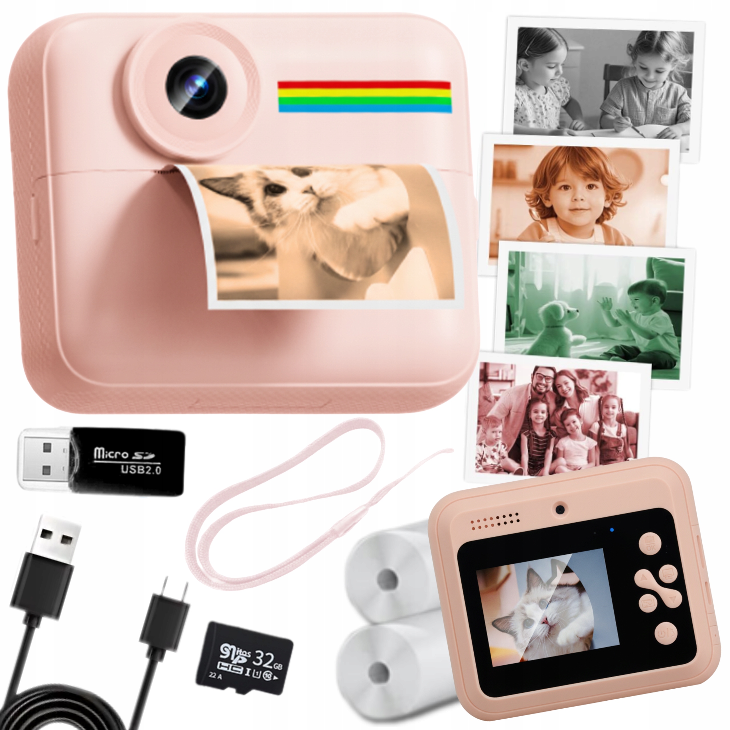 Aparat Natychmiastowy dla dzieci zdjęcia kolor selfie menu Pl gry Drukuś