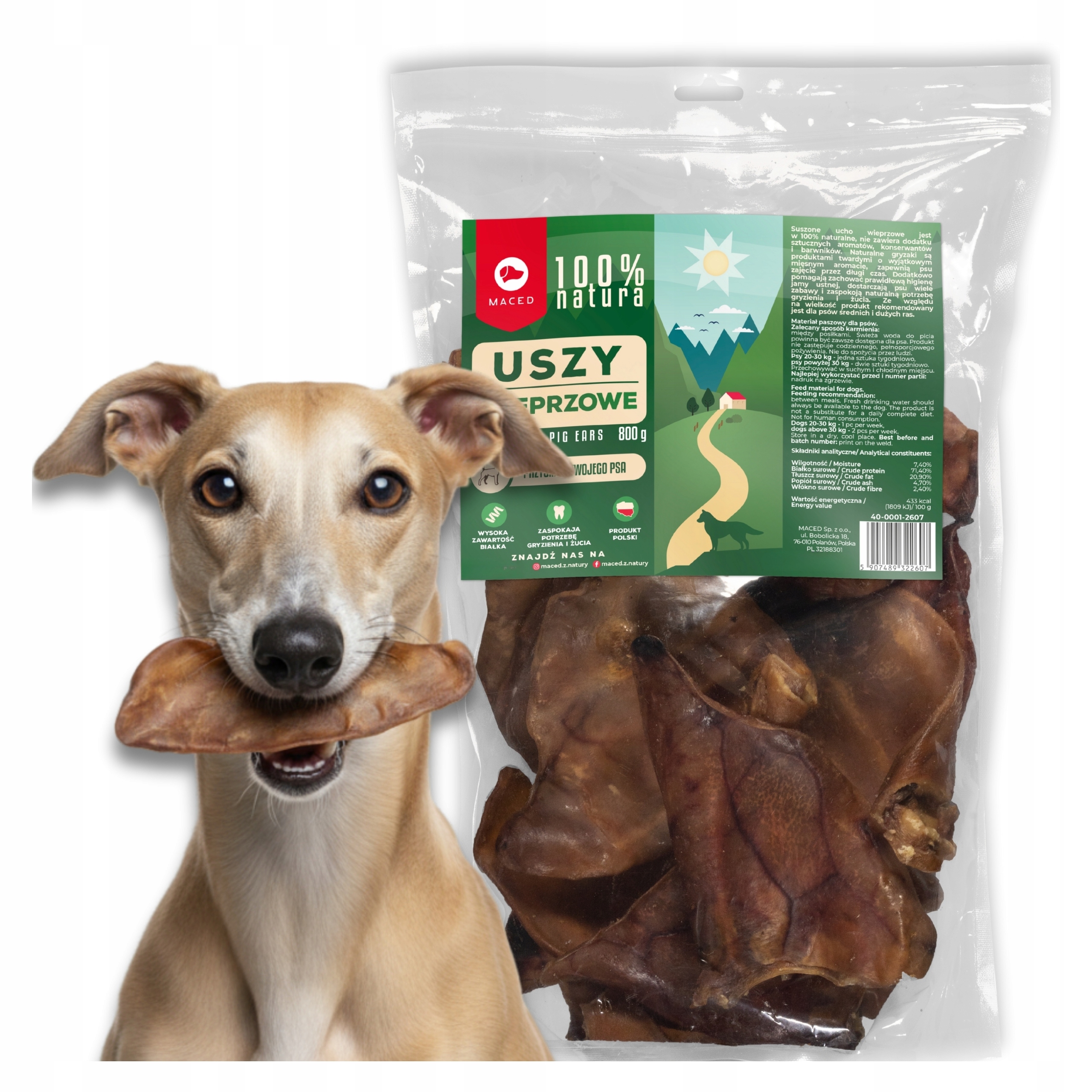 Pamlsek Pochoutka pro psa Maced Vepřové ucho 100% Natura 800 G