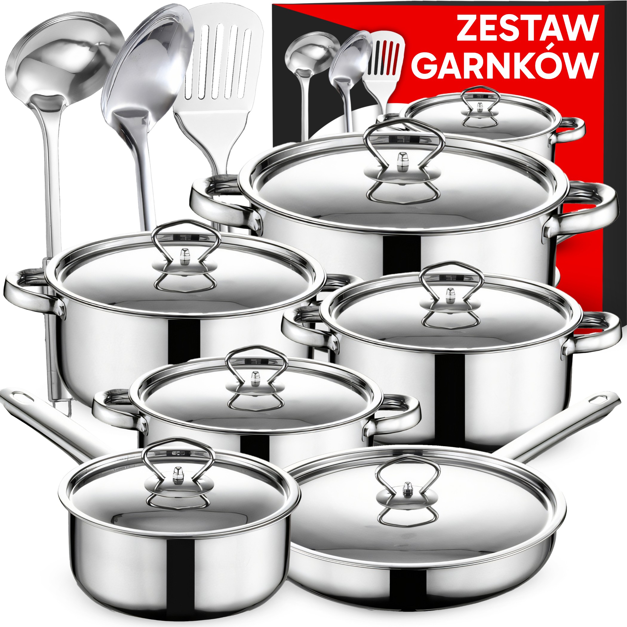 Komplet Kuchyňských Ocelových Hrnců 15 Dílů. Pánev Naběračky Víka