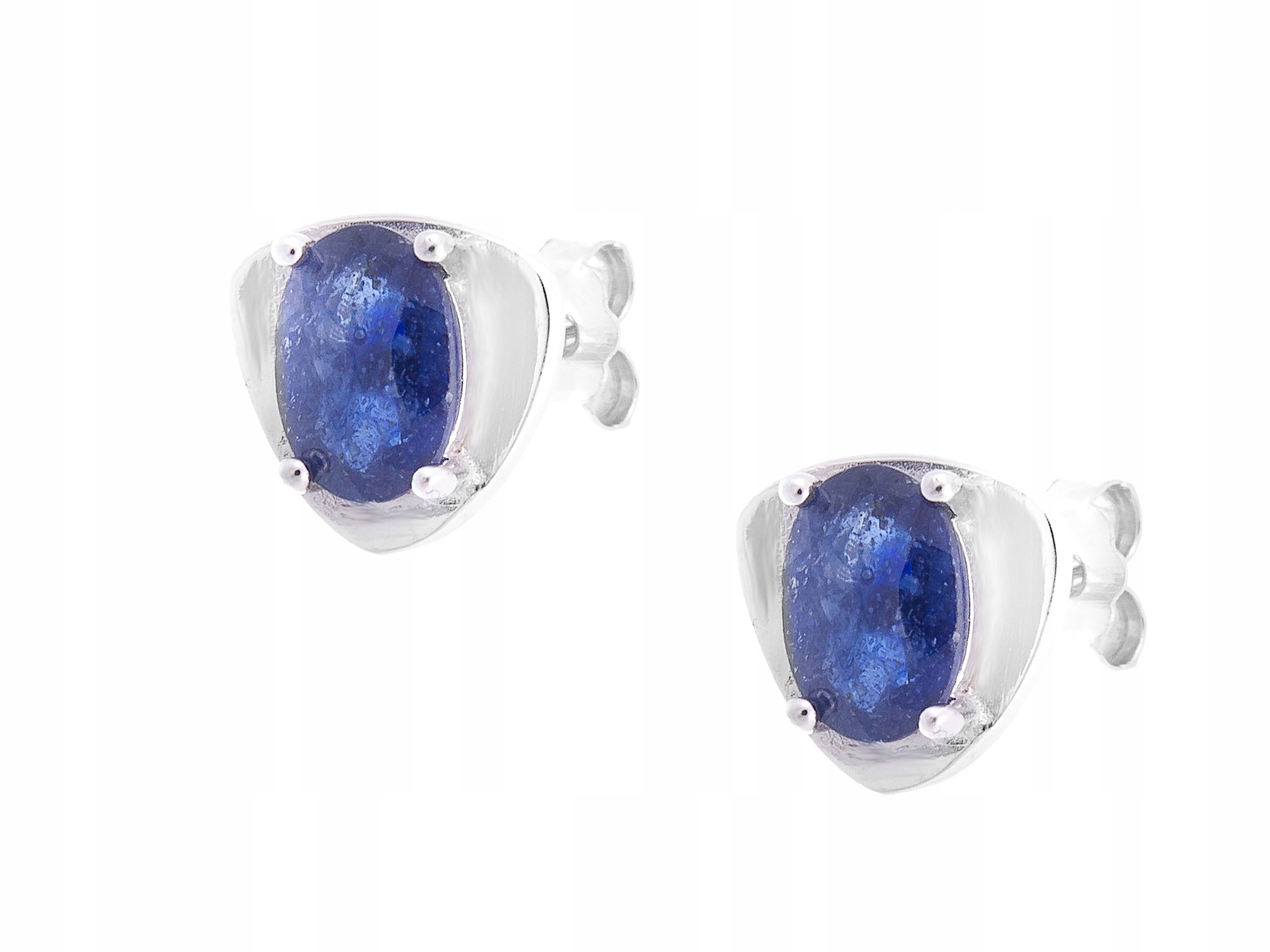 Stříbrné Náušnice Safír Přírodní Rhodiované Dárek