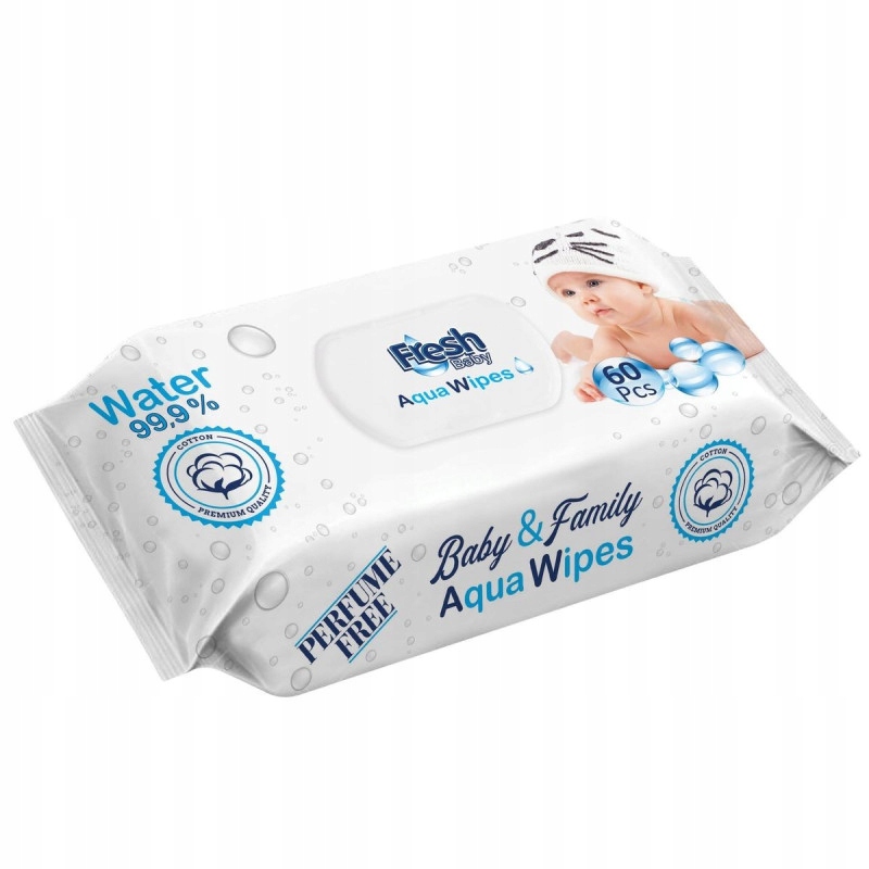 Fresh Baby Aqua Wipes Chusteczki nawilżane mokre chusteczki 99% woda 60szt