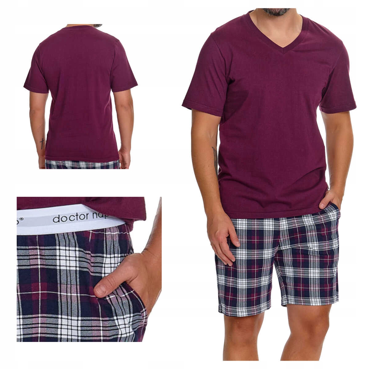 Doctornap Pánské bavlněné pyžamo s krátkým rukávem Pmb 7476 burgundy plus 2XL