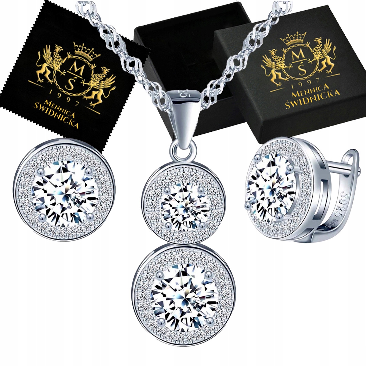 Sada stříbrných šperků Stříbro 925 Náhrdelník Náušnice Kulaté Zirkon