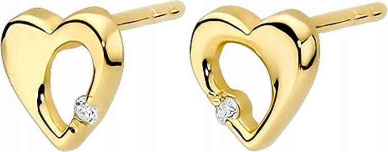 Zlaté náušnice 585 srdíčka s diamanty a šroubky, elegantní vzor pro ni