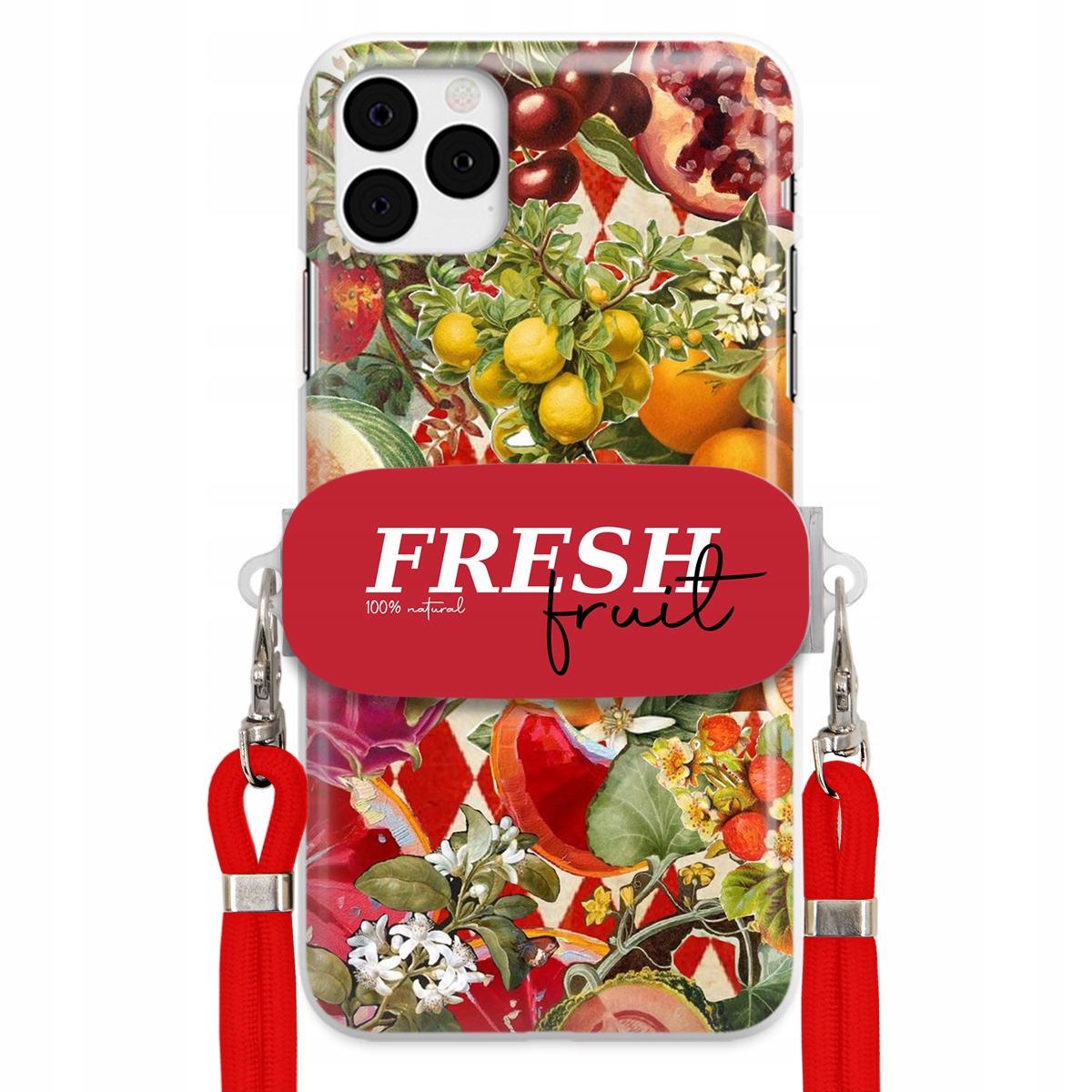 Puzdro pre iPHONE 11 Pro Červené Crossbody vodítko držiak Fresh Fruit Ovocie