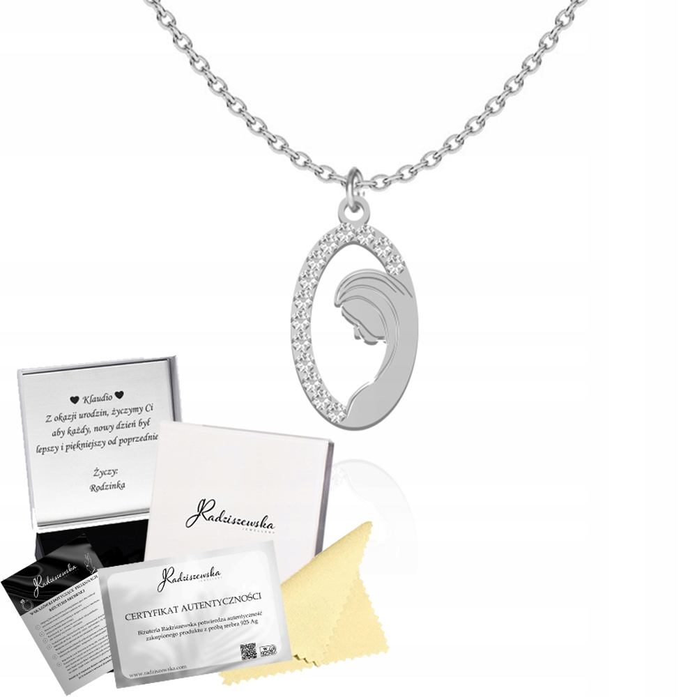 Stříbrný Řetízek s Pannou Marií 925 Křest Svaté Přijímání Dárek Přání Bonus