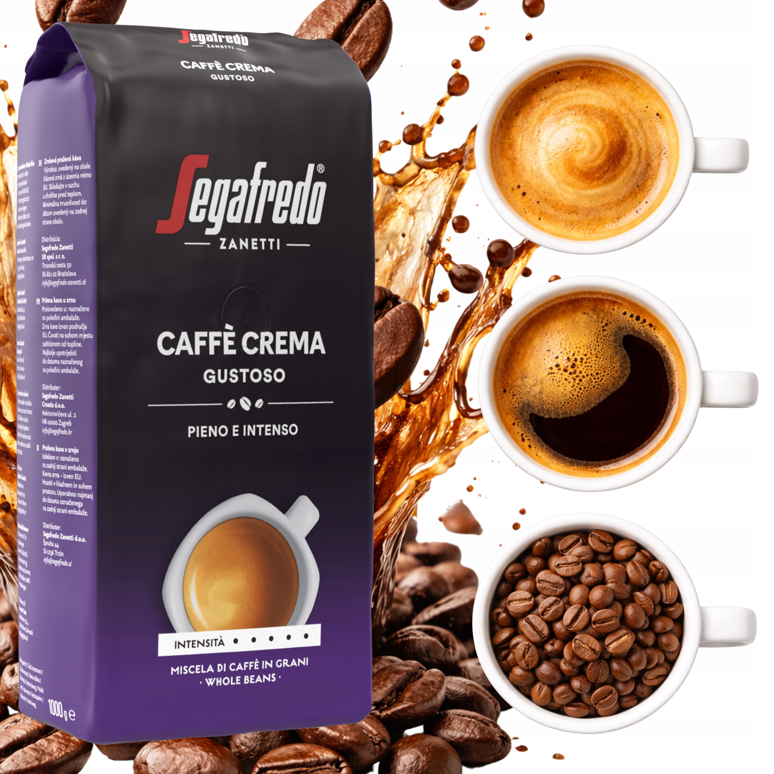 Kawa Segafredo Caffè Crema Gustoso Ziarnista Wyrazisty Pełny Smak Kawy 1kg