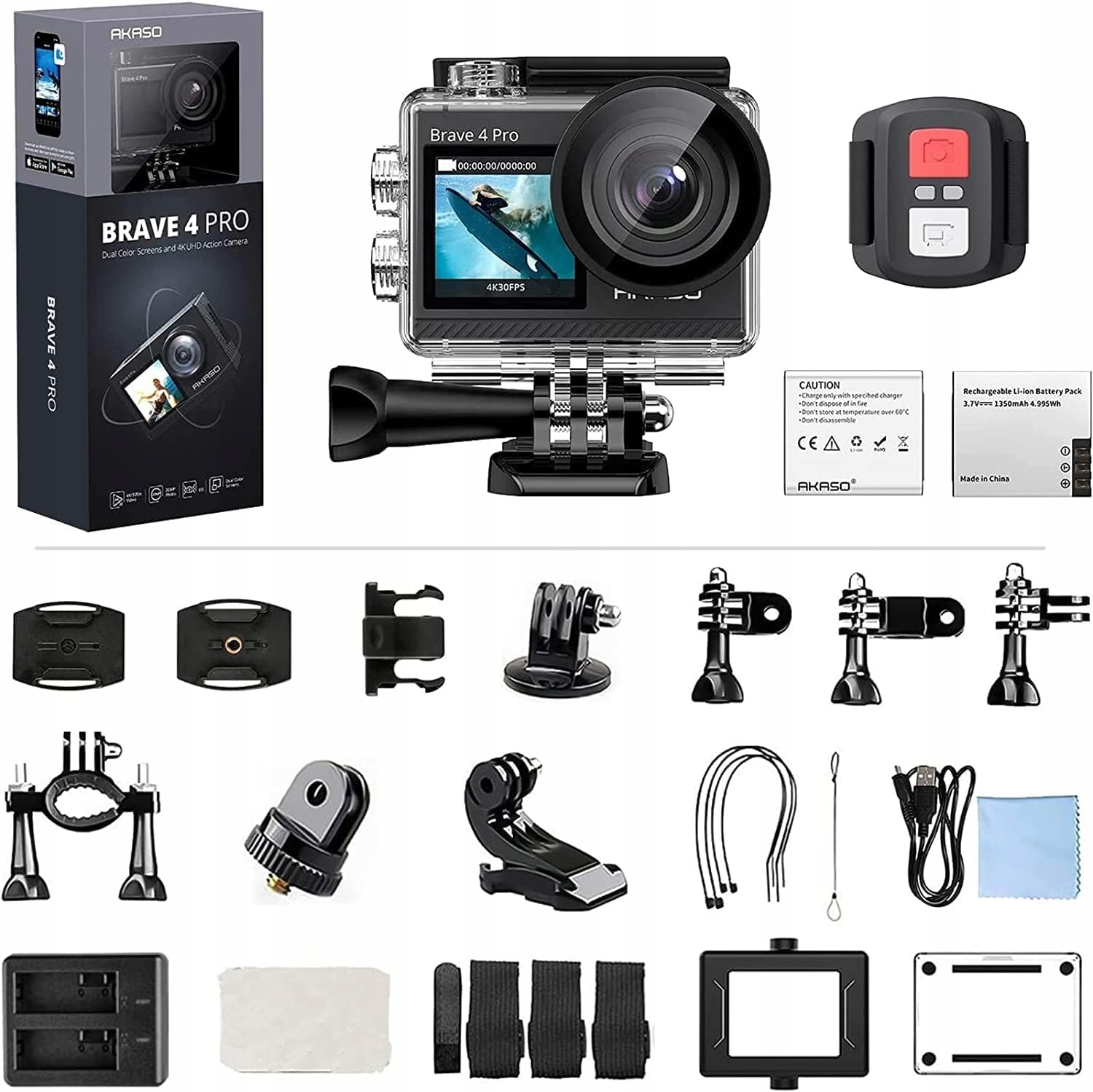 AKASO Kamera Sportowa 4K 20MP WiFi Wodoodporna Ultra HD EIS Stabilizacja — miniatura 9