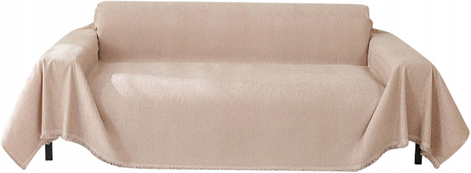 Ochranná přikrývka na pohovku 180 × 230 cm béžová, šenilová, s třásněmi
